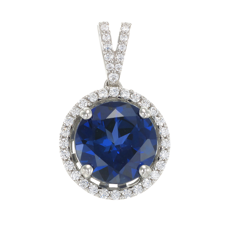 Classic Round Blue Sapphire Pendant with Halo