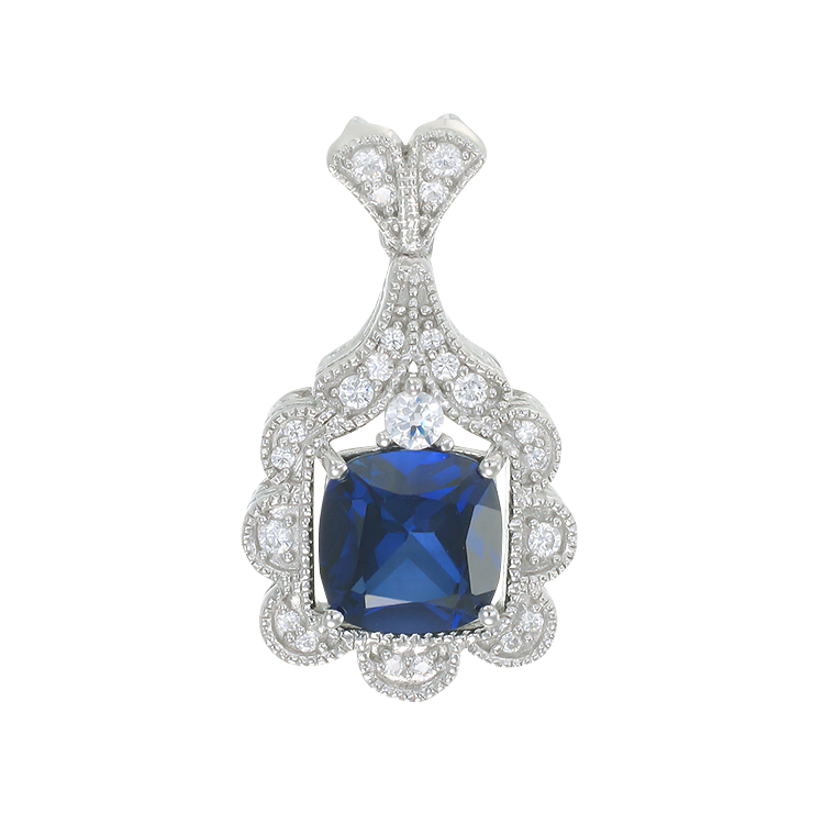 Blue Sapphire Pendant with Scalloped Halo