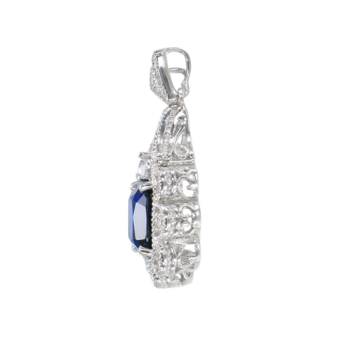 Blue Sapphire Pendant with Scalloped Halo