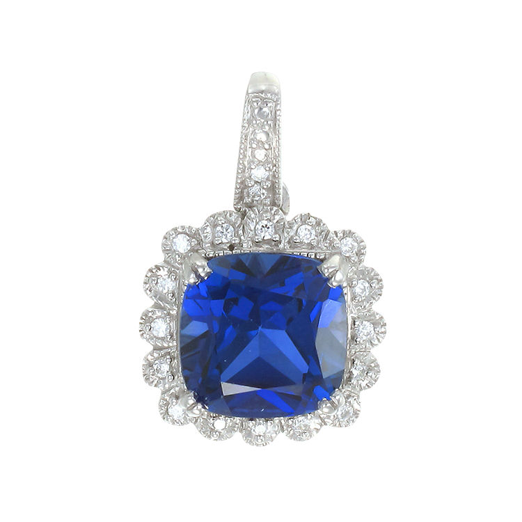 Classic Sapphire Pendant with Accented Halo