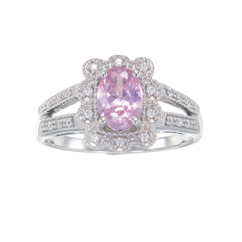 Scalloped Halo Pink Ring