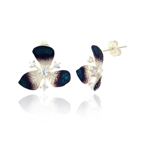 Three Petal Ember Orchid Earrings