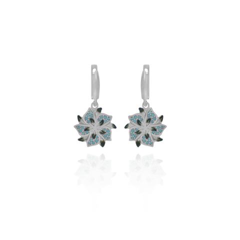 Ember Star Flower with Sparkling Blue Accents Earrings