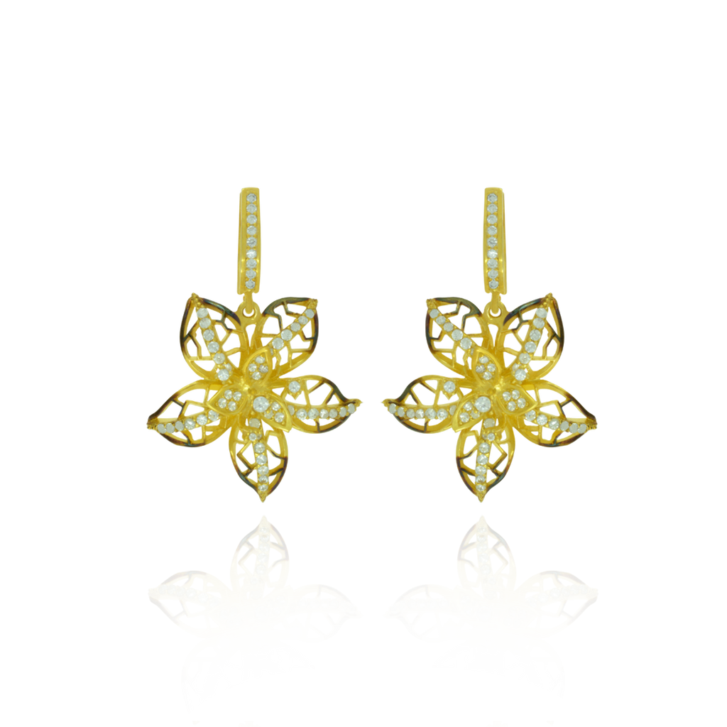 Ember Filigree Flower with Sparkling Petals Earrings