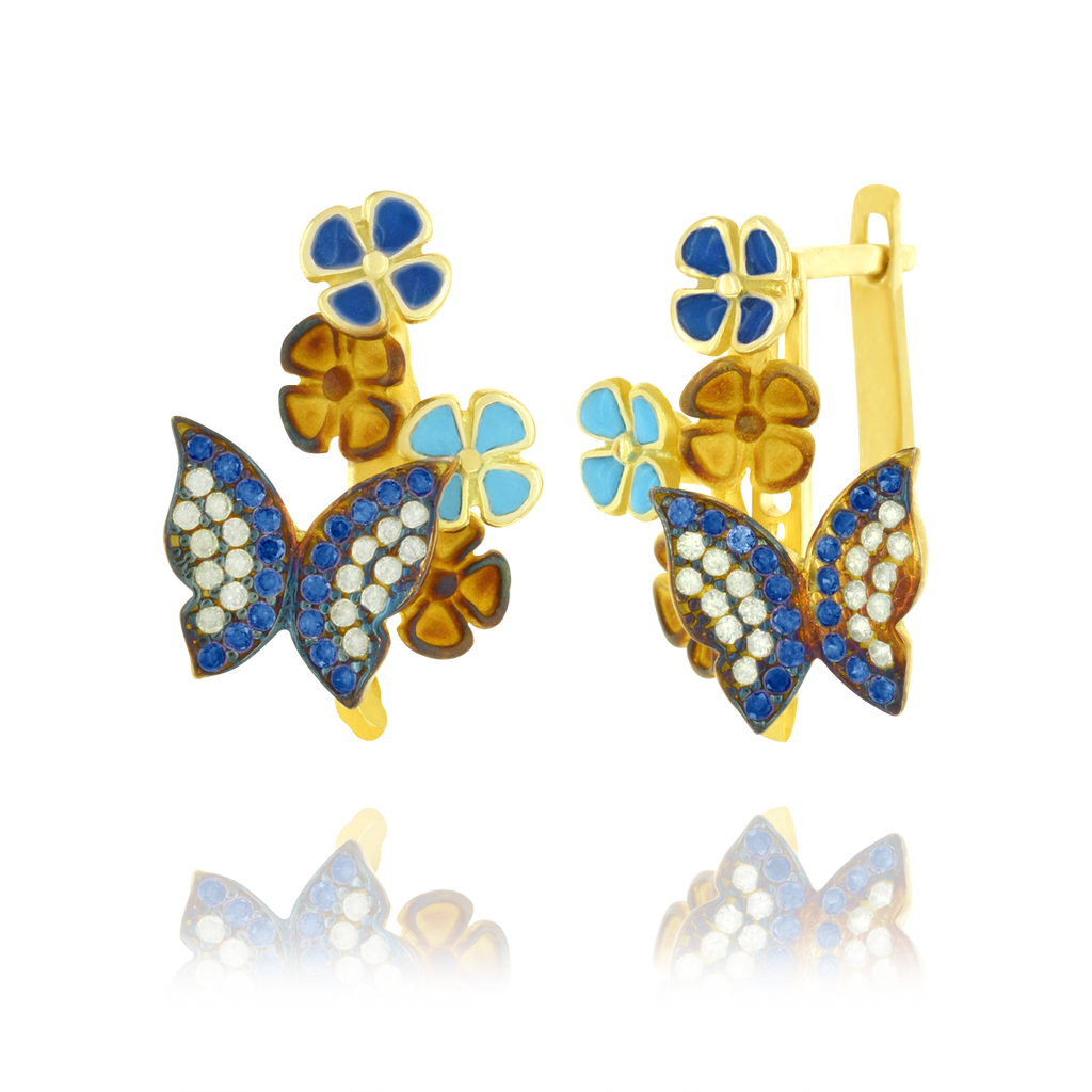 Sparkling Butterfly and Enamel Earrings