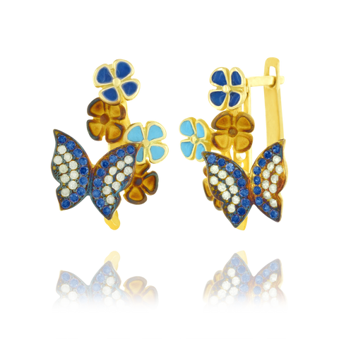 Sparkling Butterfly and Enamel Earrings