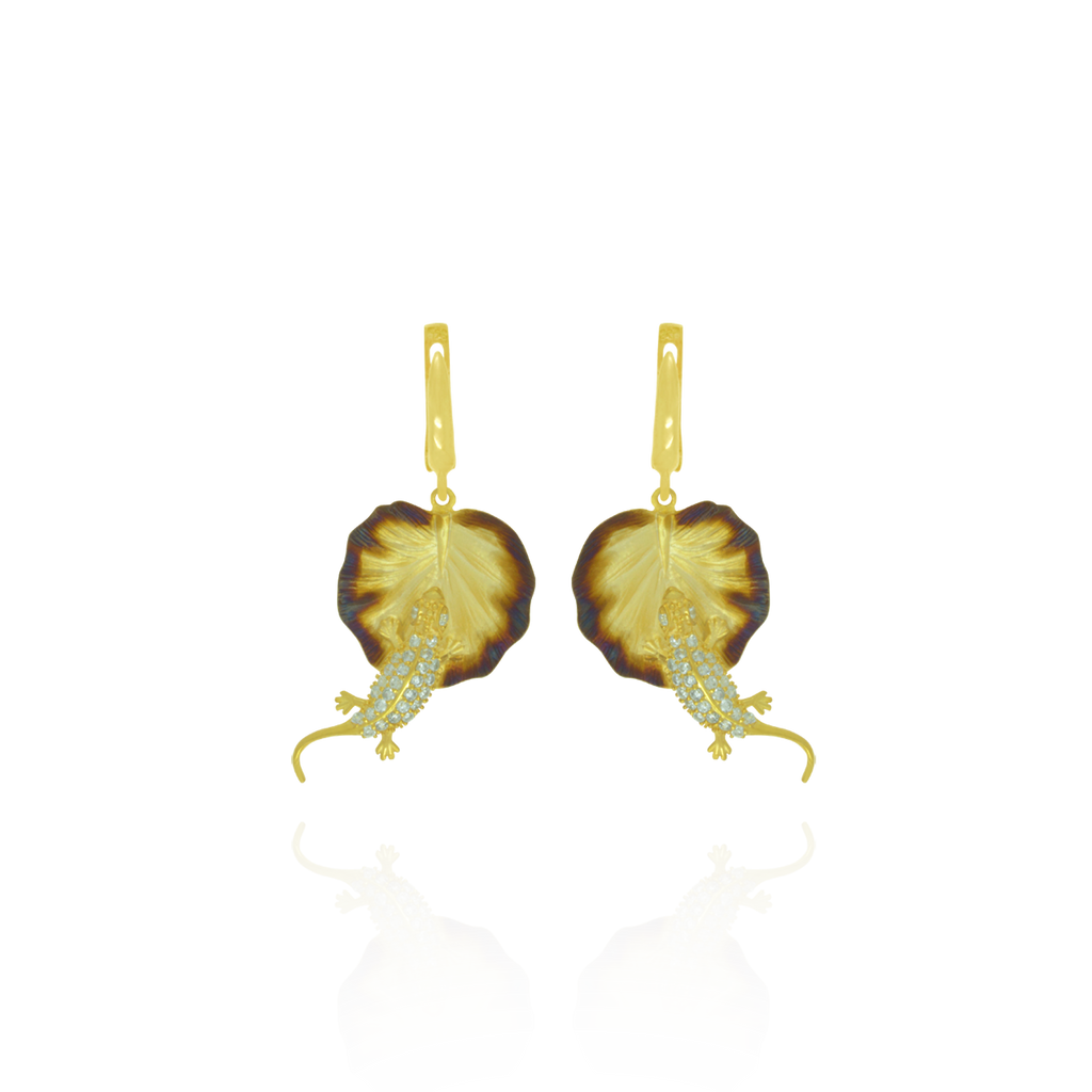 Ember Leaf with Sparkling Lizard Earrings