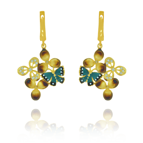 Ember Blossom Earrings with Butterfly