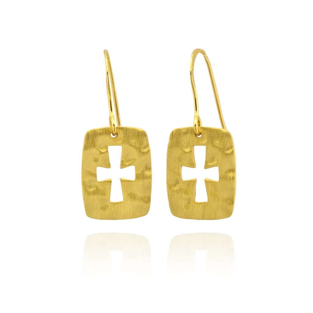 Hammered Finish Cross Earrings