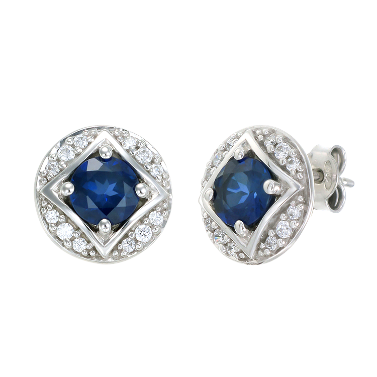 Bezel Set Vintage Inspired Blue Sapphire Earrings