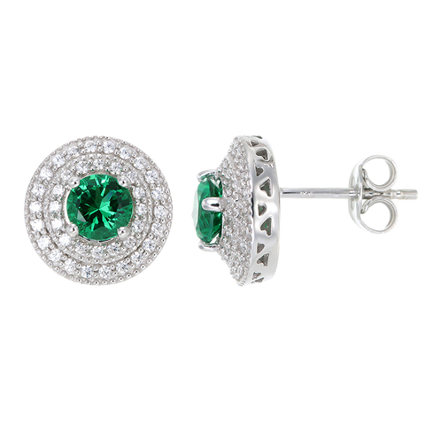 Green Alpinite Double Halo Earrings