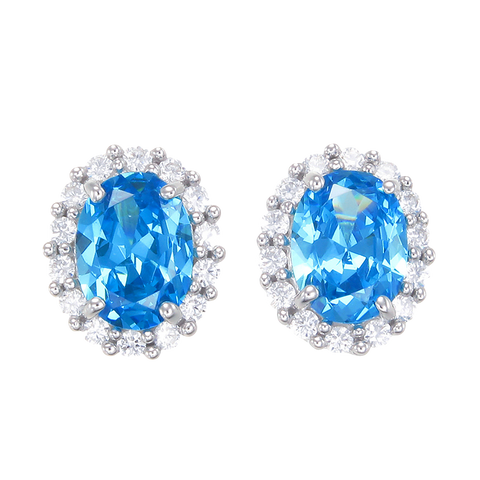 Delicate Sparkling Blue Earrings with Halo