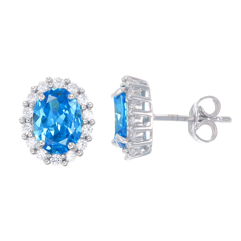 Delicate Sparkling Blue Earrings with Halo