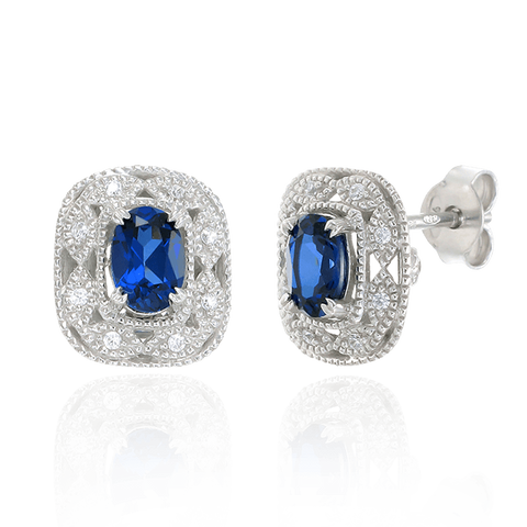 Deco Inspired Blue Sapphire Earrings