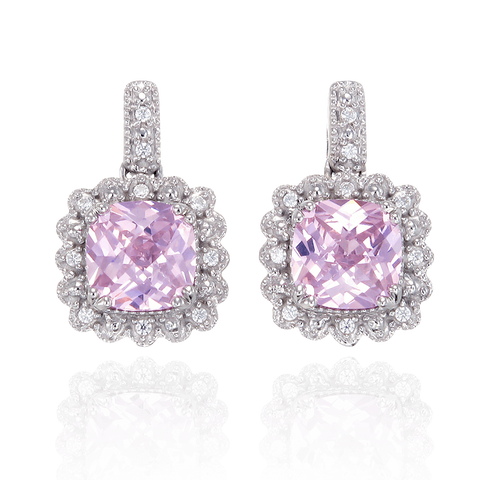Classic Pink Drop Earrings with Accented Setting