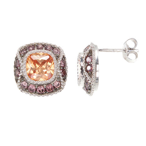 Cloisonne Champagne and Rhodolite Earrings