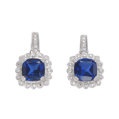 Classic Sapphire Drop Earrings with Accented Halo