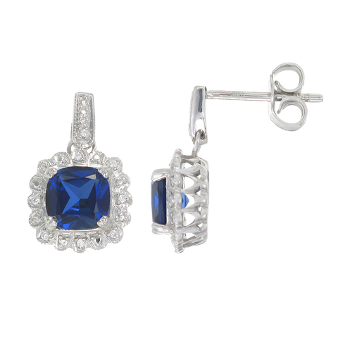 Classic Sapphire Drop Earrings with Accented Halo
