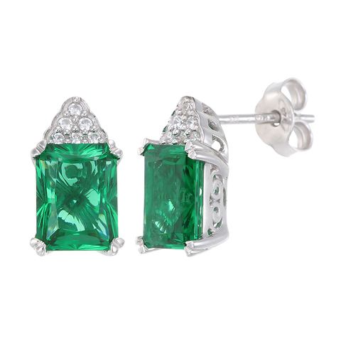 Green Alpinite Emerald Cut Cluster Earrings