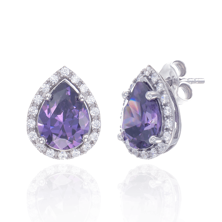 Elegant Delicate Amethyst Earrings with Halo