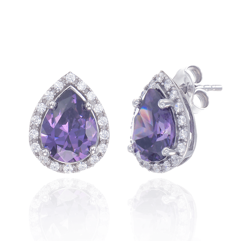Elegant Delicate Amethyst Earrings with Halo