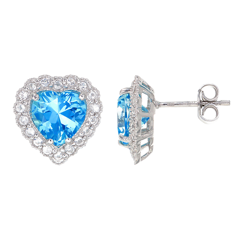 Sparkling Heart Passion Topaz Earrings with Halo
