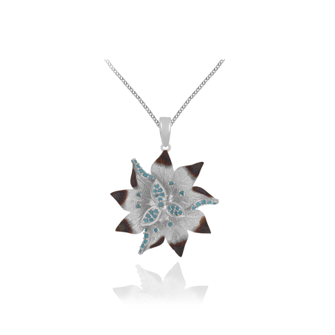Ember Desert Flower with Sparkling Blue Accents Pendant