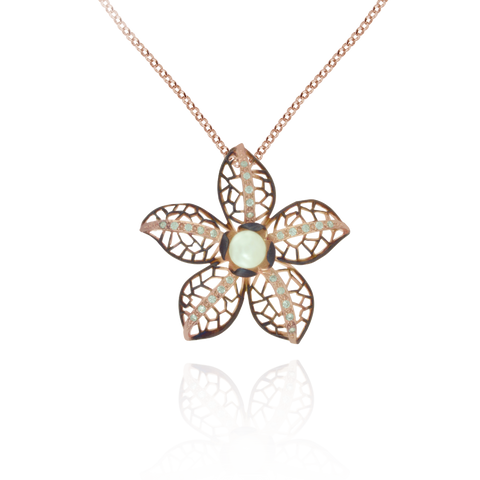 Ember Filigree Flower with Pearl Center and Sparkling Petals Pendant