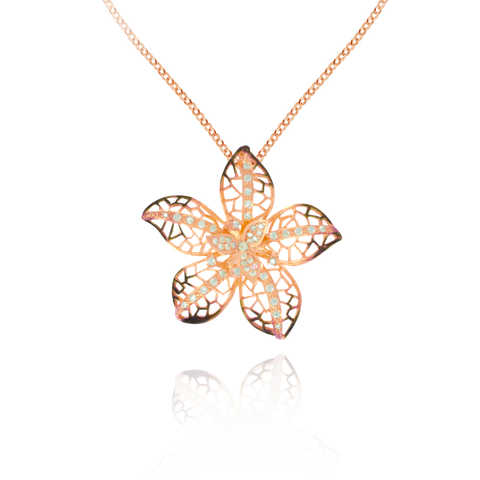 Ember Filigree Flower with Sparkling Petals Pendant