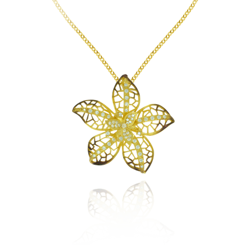 Ember Filigree Flower with Sparkling Petals Pendant