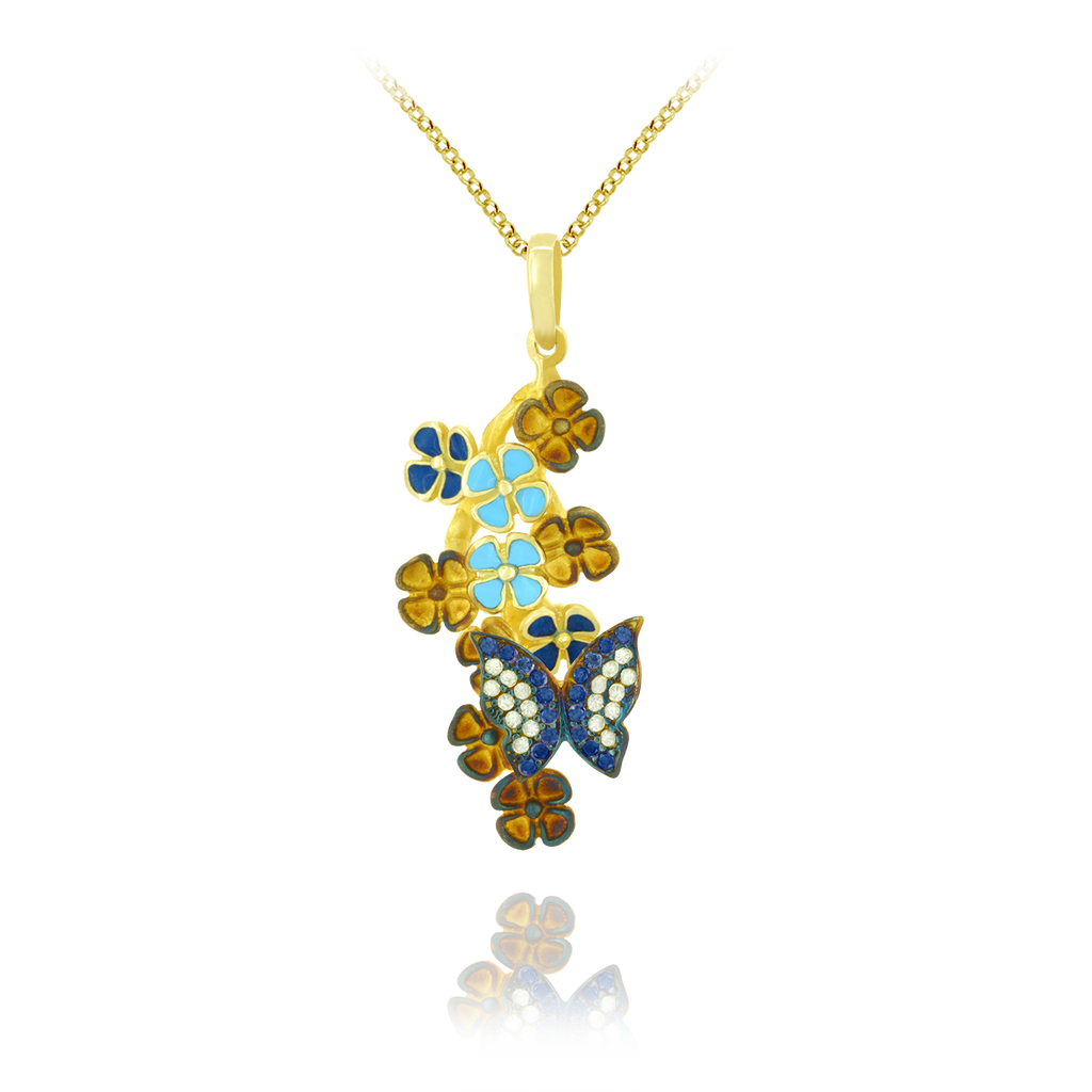 Sparkling Butterfly and Enamel Pendant