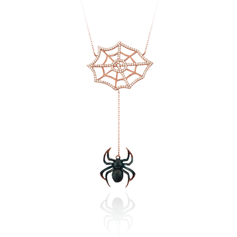 Small Burnt Web Spider Drop Necklace