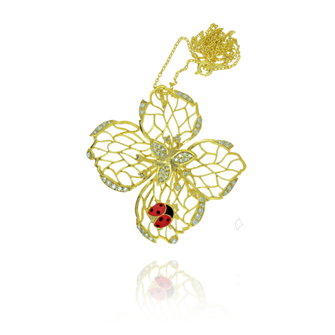 Filigree Flower Pendant with Ladybug