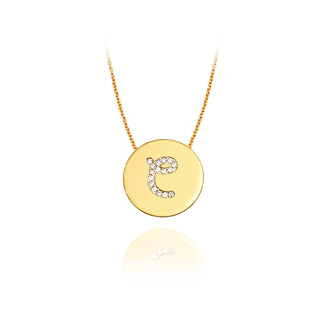 Gold Accented Scripted Initial Disc With Diamonds