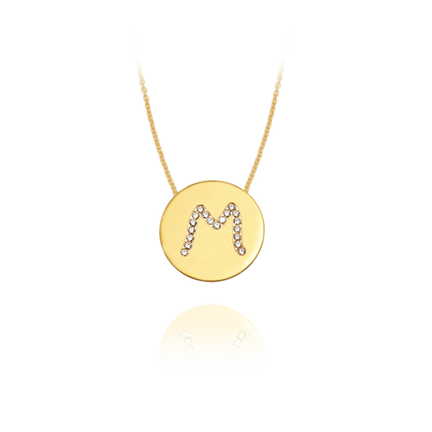 Gold Accented Scripted Initial Disc With Diamonds
