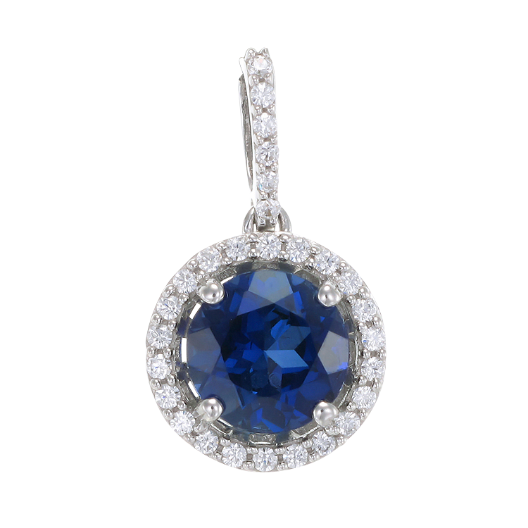 Sparkling Round Halo Blue Sapphire Pendant