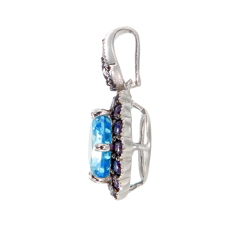Vintage Inspired Pendant in Aquamarine & Purple CZ