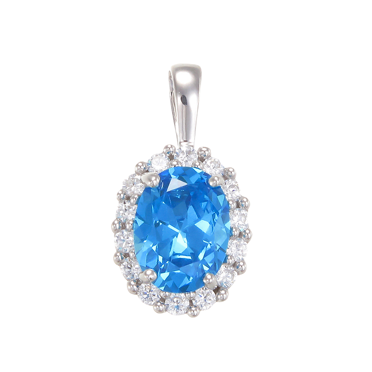 Delicate Sparkling Blue Pendant with Halo