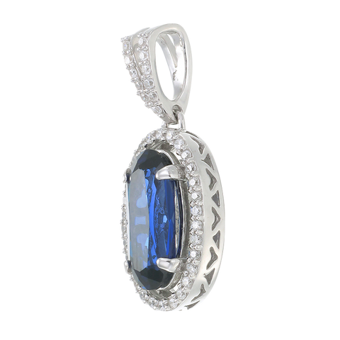 Oval Blue Sapphire Pendant with Halo