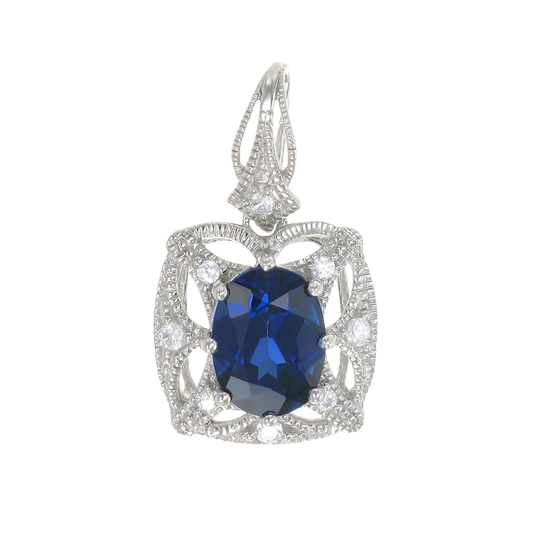 Graceful Blue Sapphire Pendant with Filigree Detail
