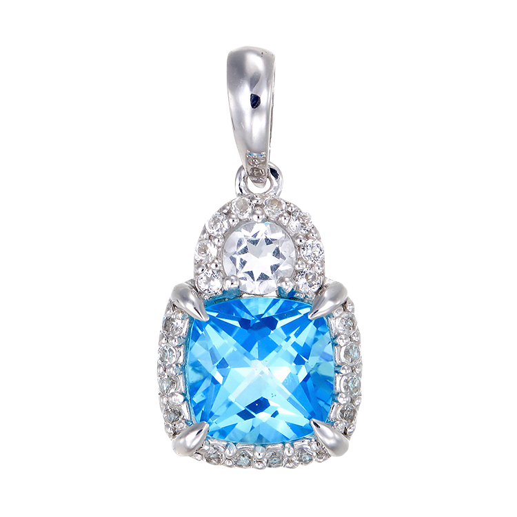 Shimmering Cushion Cut Pendant with Natural White Topaz