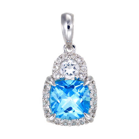 Shimmering Cushion Cut Pendant with Natural White Topaz