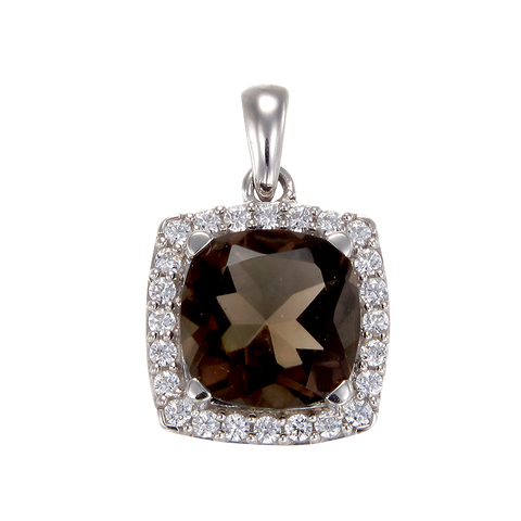 Sophisticated Luscious Natural Smoky Quartz Pendant with Halo