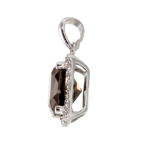 Sophisticated Luscious Natural Smoky Quartz Pendant with Halo