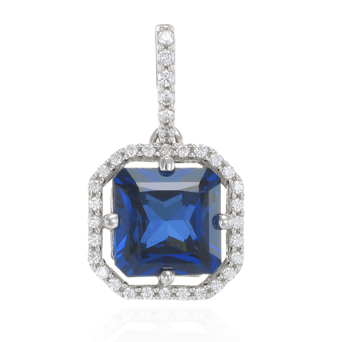 Elegant Sparkling Sapphire Blue Pendant with Halo