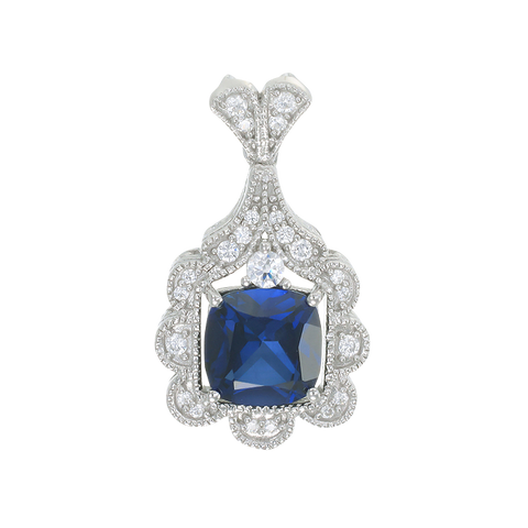 Blue Sapphire Pendant with Scalloped Halo