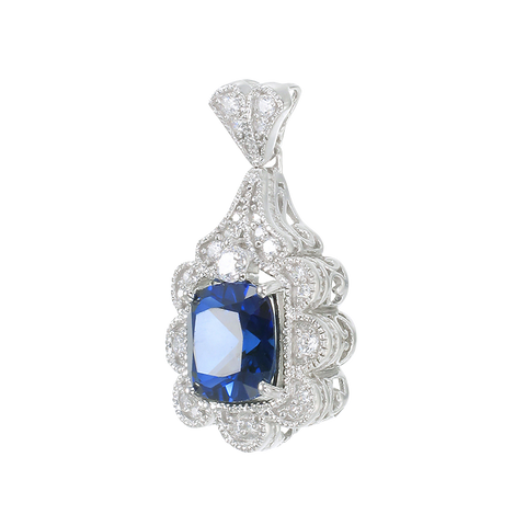 Blue Sapphire Pendant with Scalloped Halo