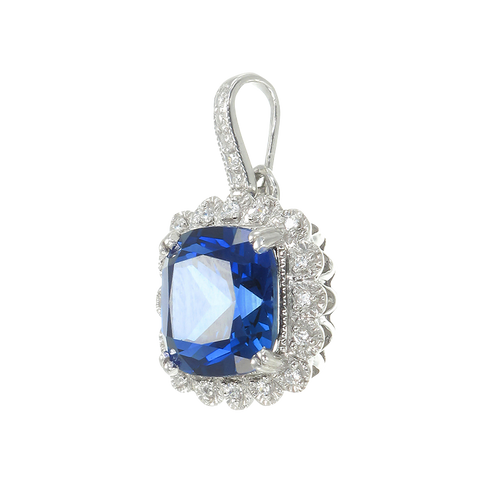 Classic Sapphire Pendant with Accented Halo