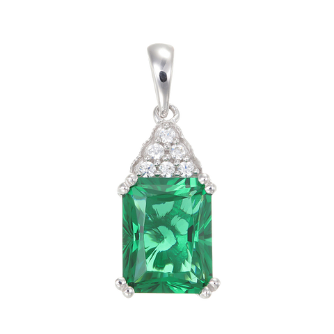 Green Alpinite Emerald Cut Cluster Pendant