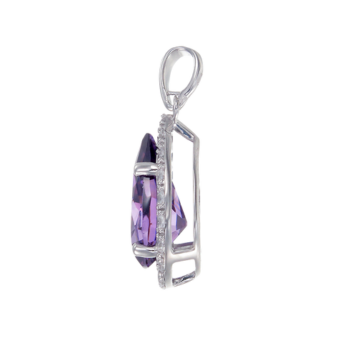 Elegant Delicate Amethyst Pendant with Halo